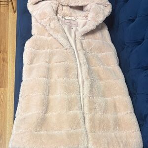 BCBGeneration Light Pink Faux Fur Hooded Vest